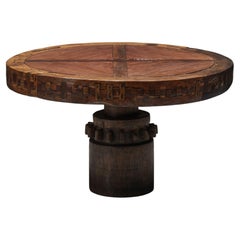 Artisan Round Wooden Dining Table, Wabi-Sabi Inspired, 1950s