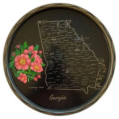 Rundes georgianisches Touristen- Cherokee-Serviertablett aus Roségold in Schwarz, Rot und Creme