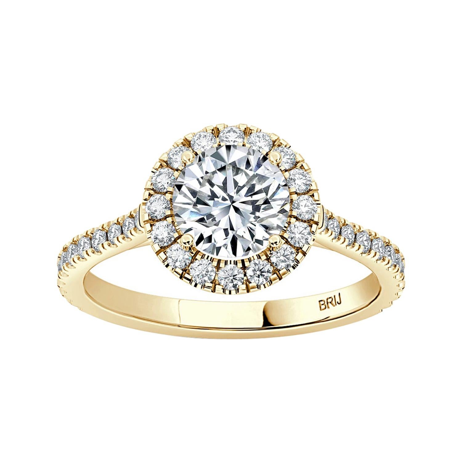 Round GIA Certified 0.60 Carat Halo Diamond Engagement Ring in 18k Yellow Gold For Sale