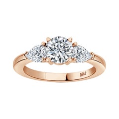 Round GIA Certified 0.80 Carat Diamond 3 Stone Engagement Ring 18K Rose Gold