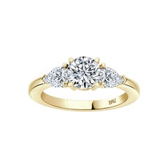 Round GIA Certified 0.80 Carat Diamond 3 Stone Engagement Ring 18k Yellow Gold