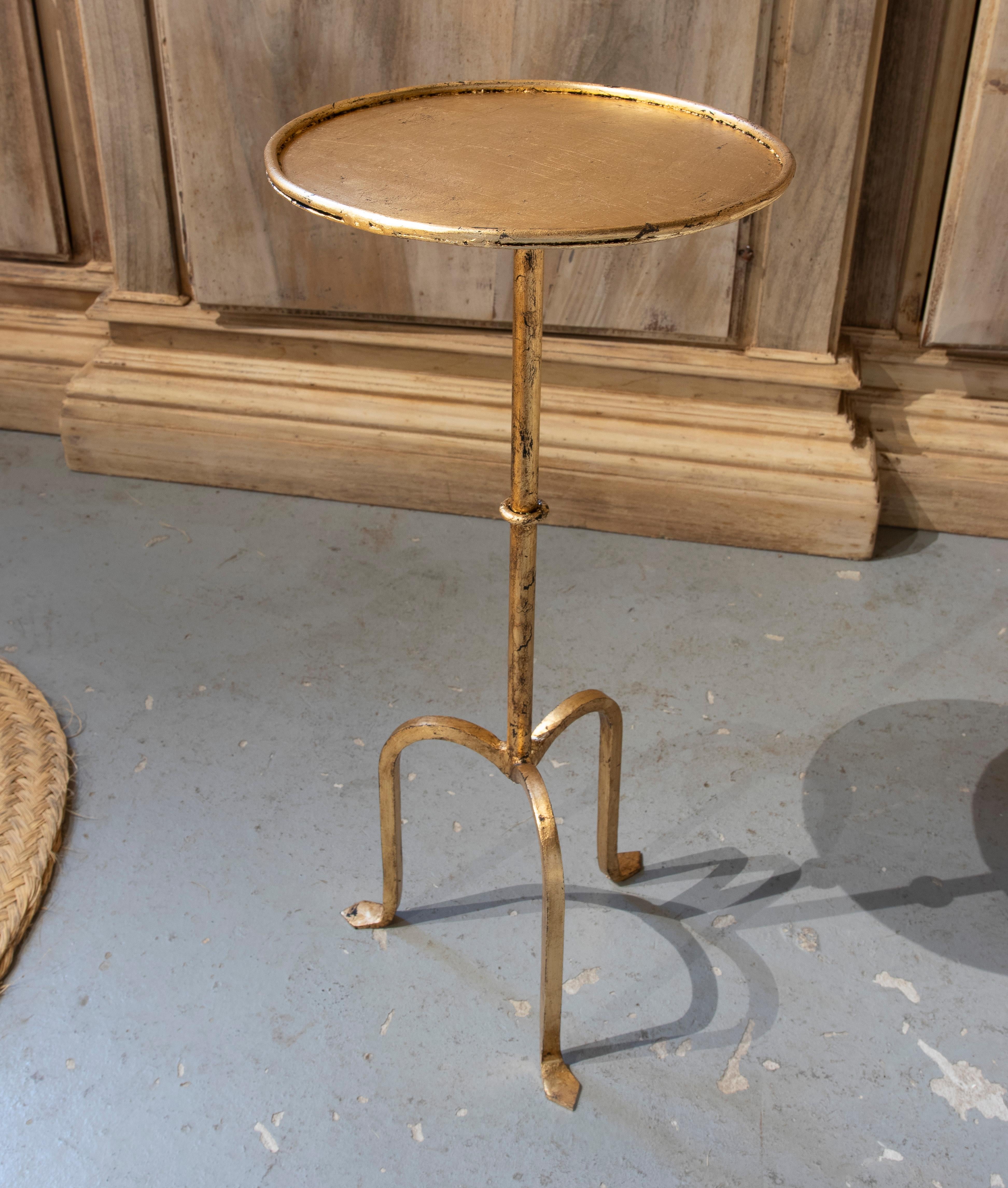 Spanish Round Gilded Iron Side Table with Stand  For Sale