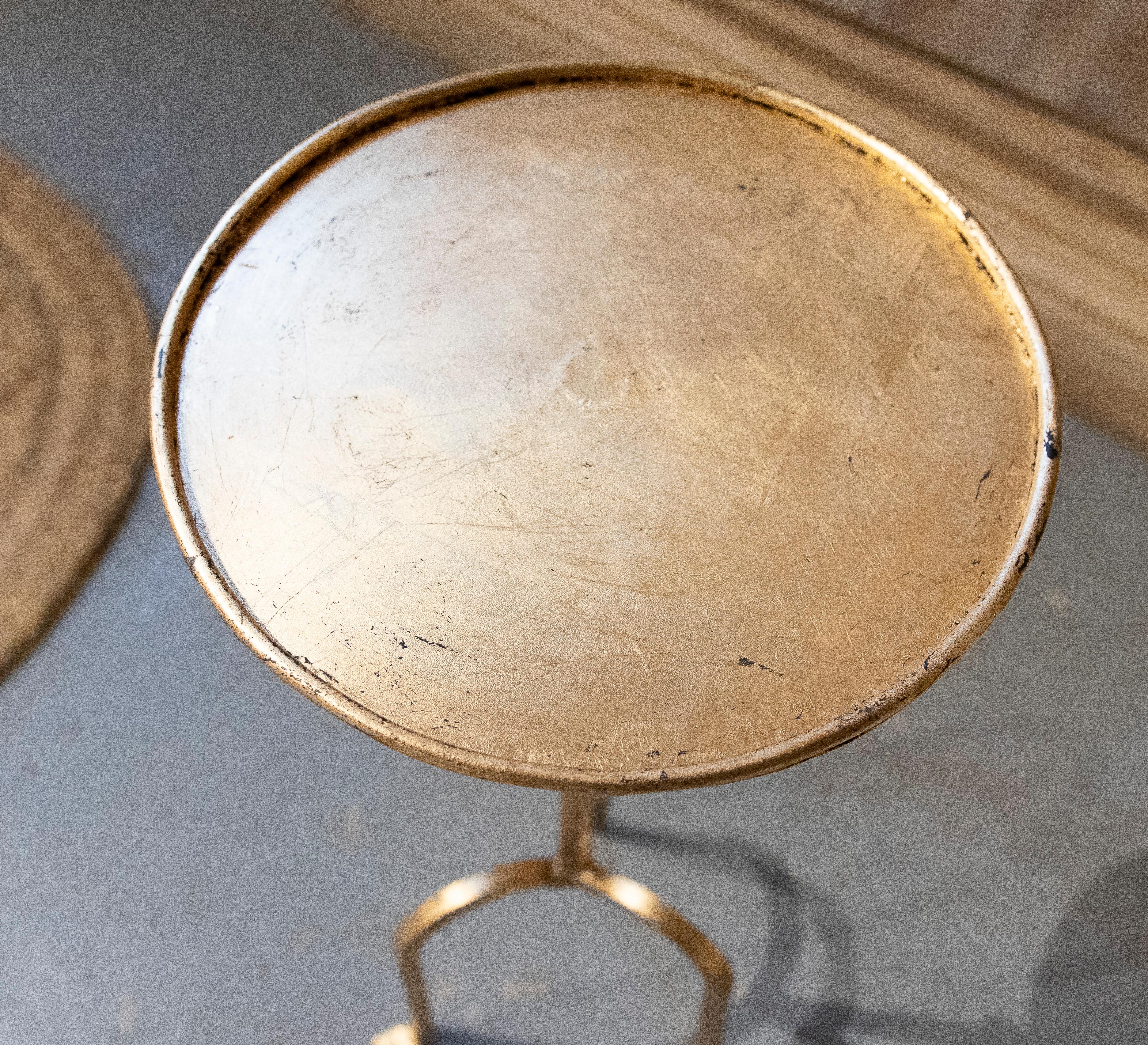 Contemporary Round Gilded Iron Side Table with Stand  For Sale