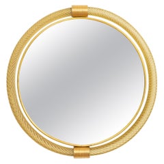 Round Gilded Twisted Rope Murano Glass Mirror, in Stock