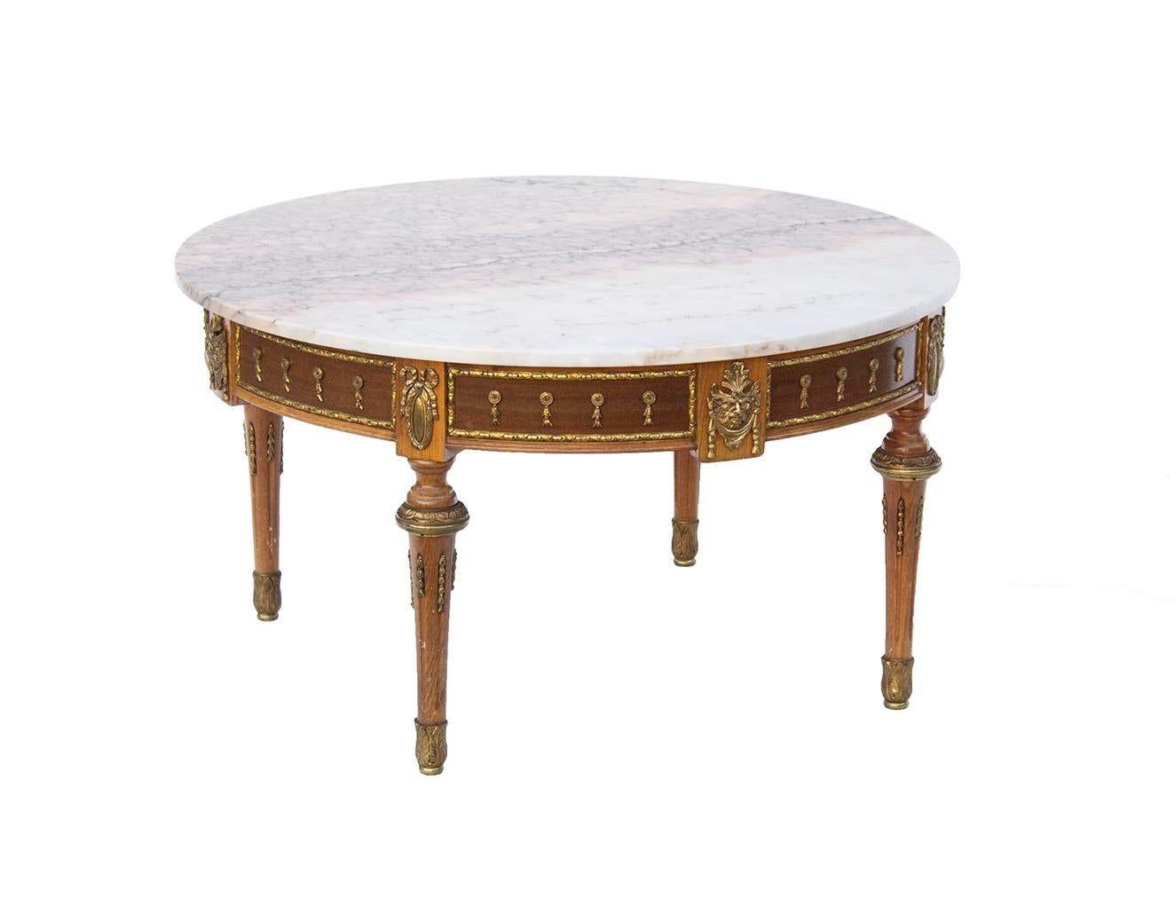 Round Gilt Cocktail Table with Pink Marble Top 3
