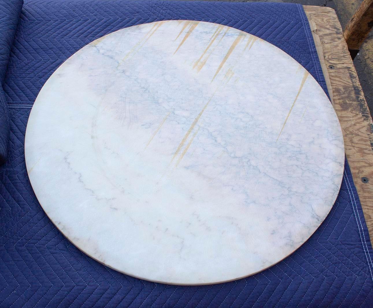 Round Gilt Cocktail Table with Pink Marble Top 4