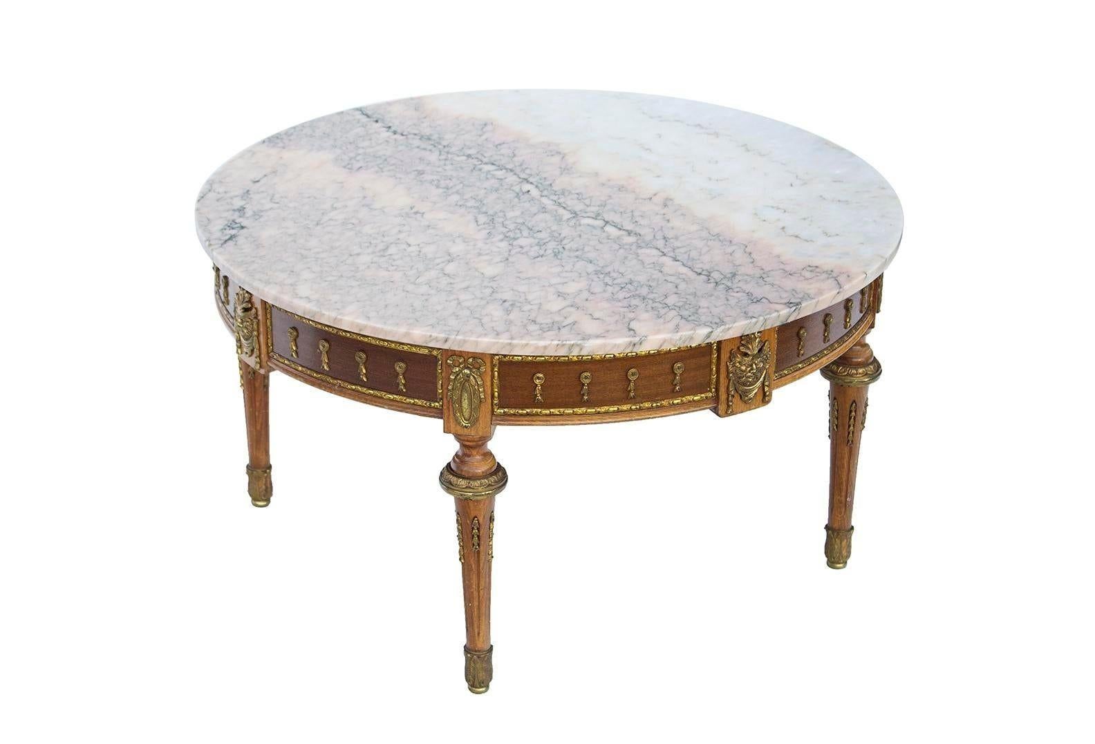 Round Gilt Cocktail Table with Pink Marble Top 6