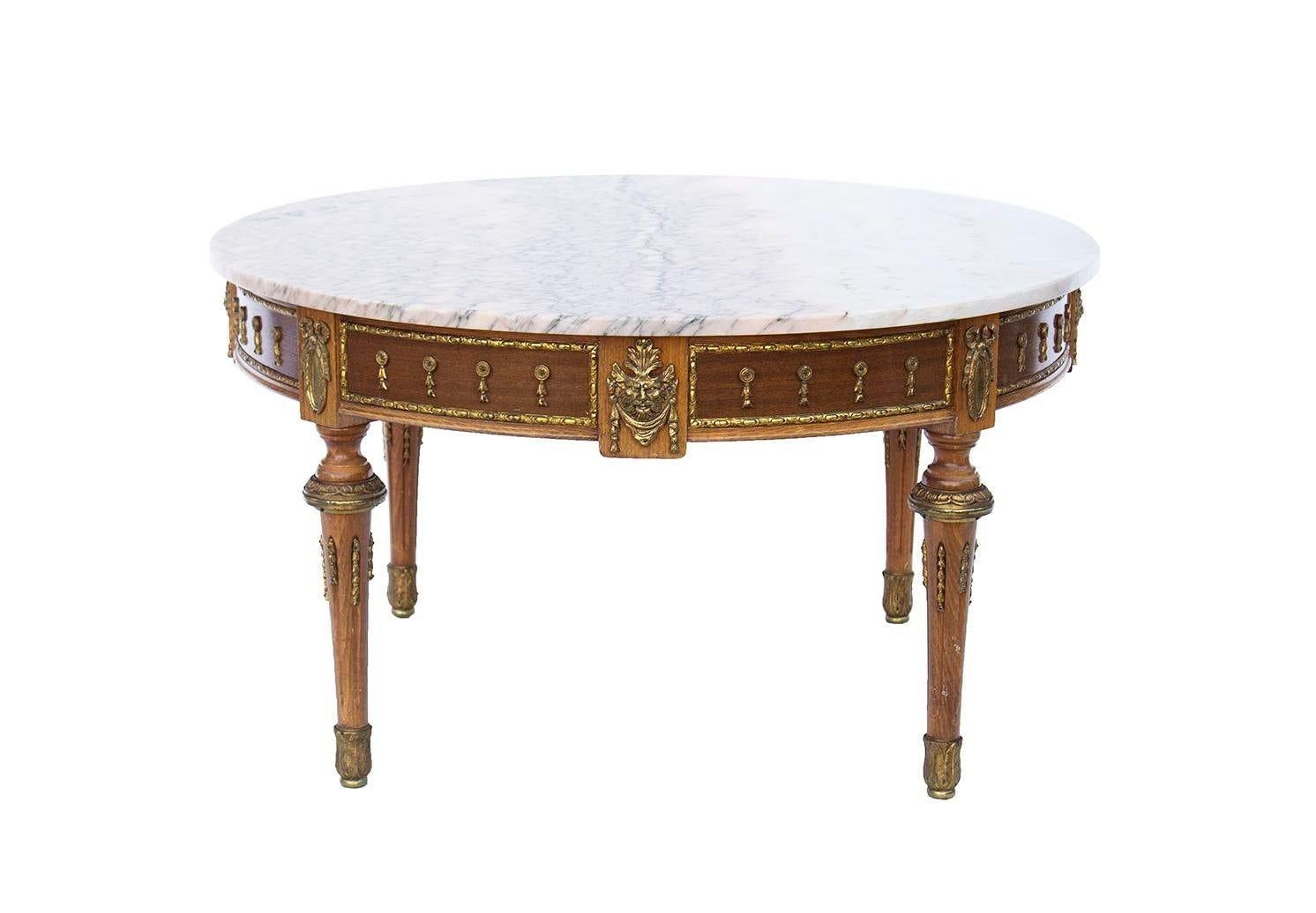 Italian Round Gilt Cocktail Table with Pink Marble Top