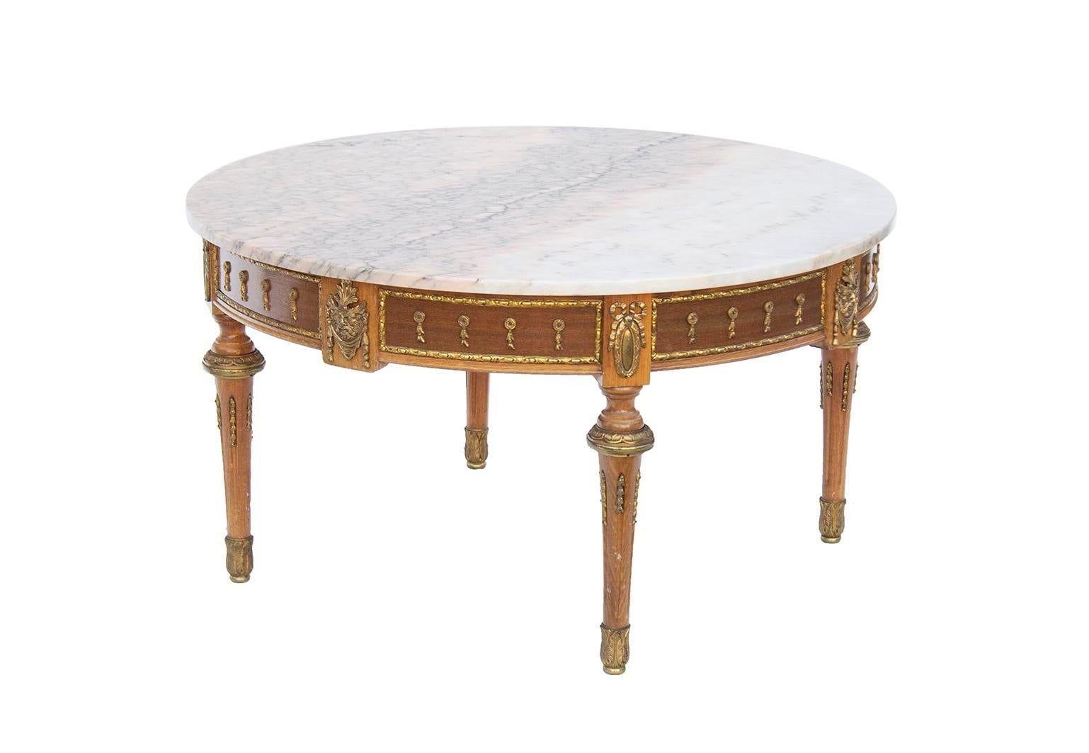 Round Gilt Cocktail Table with Pink Marble Top 2