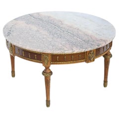 Round Gilt Cocktail Table with Pink Marble Top