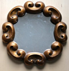 Round Gilt Wood Mirror Italian, 1940s