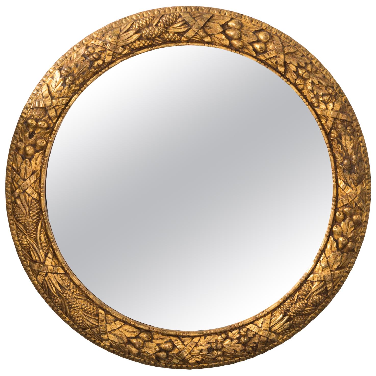 Round Gilt Wood Mirror 