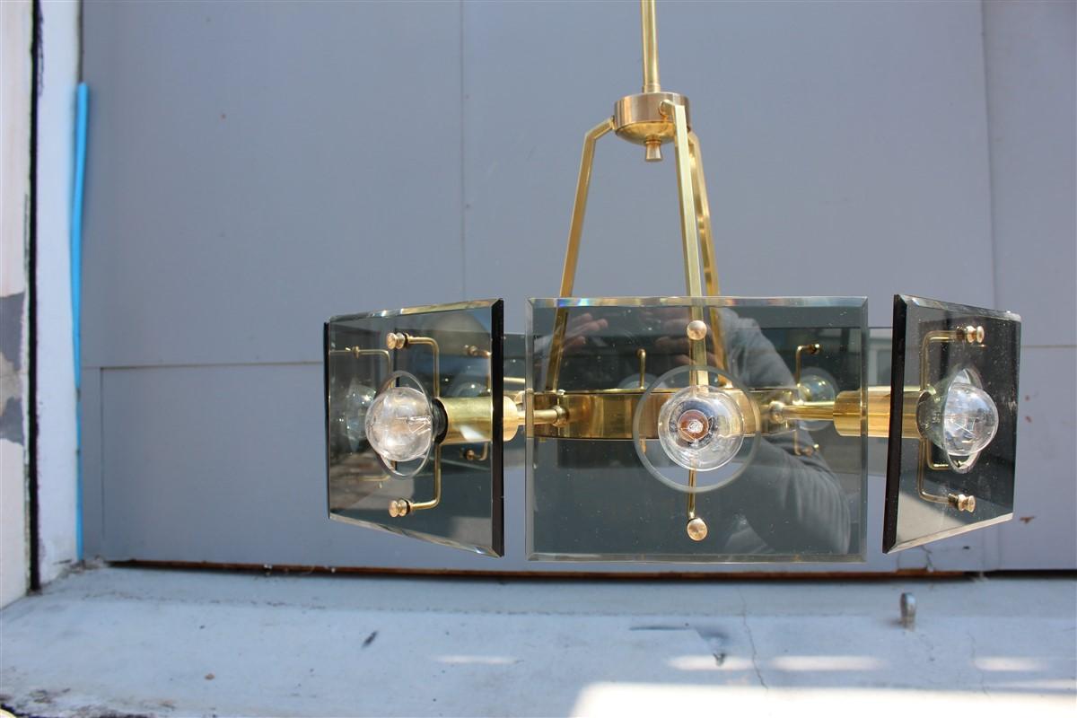 Round Gino Paroldo Midcentury Italian Chandelier Fontana Arte Style 1950s Brass For Sale 8