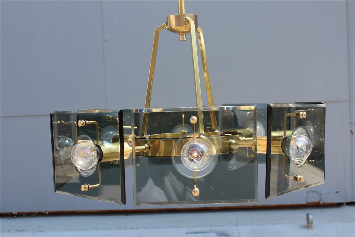 Round Gino Paroldo Midcentury Italian Chandelier Fontana Arte Style 1950s Brass For Sale 9