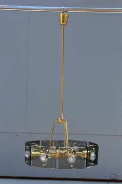 Lampadario rotondo Gino Paroldo in stile Fontana Arte 1950 Ottone