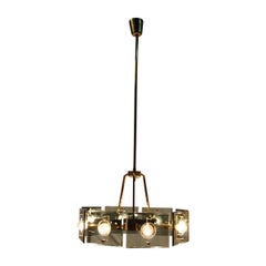 Lampadario rotondo Gino Paroldo in stile Fontana Arte 1950 Ottone