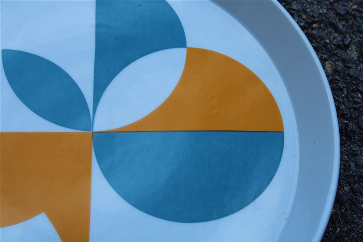 Round Gio Ponti Franco Pozzi Gallarate decorative plate blue orange, 1960.