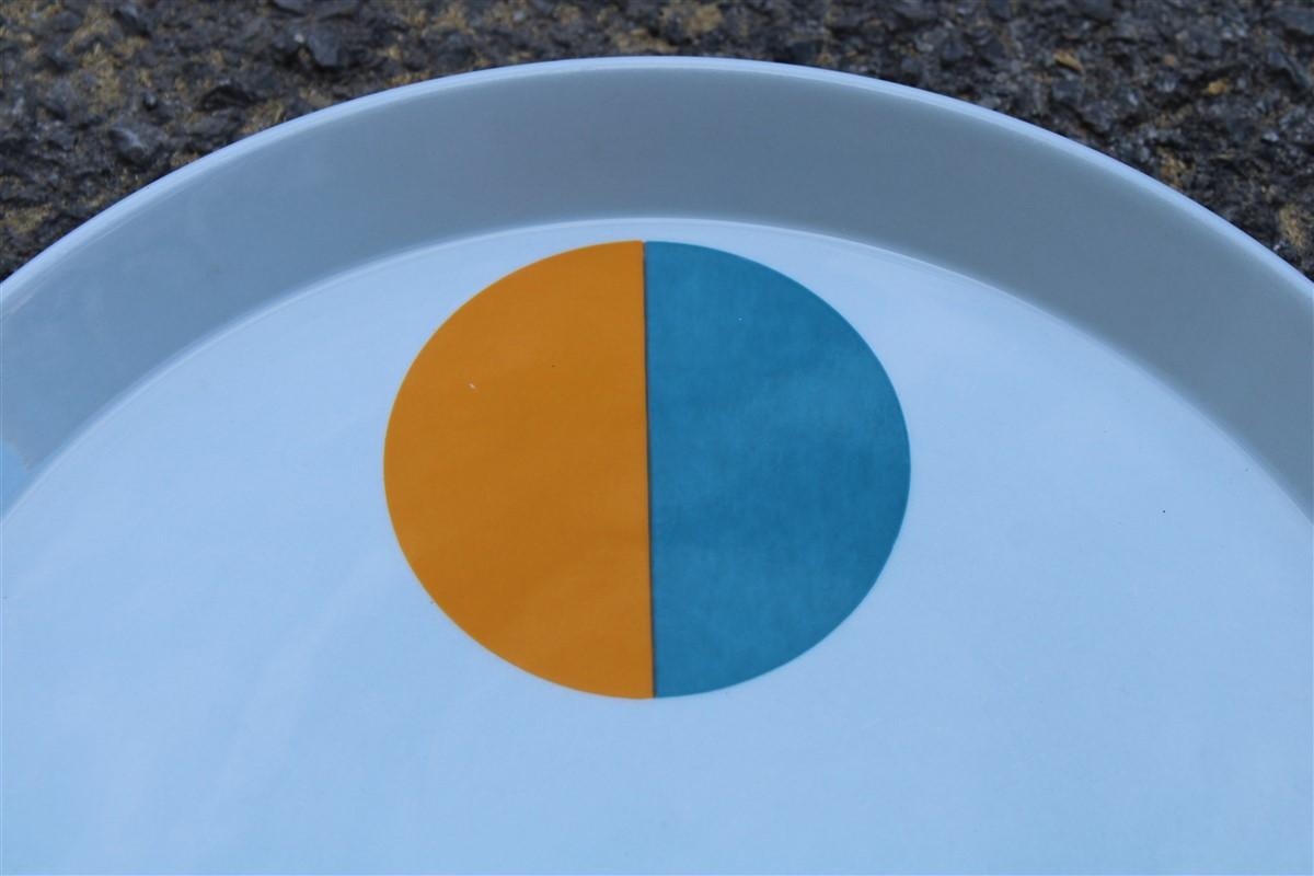 Round Gio Ponti Franco Pozzi Gallarate decorative plate blue orange, 1960.