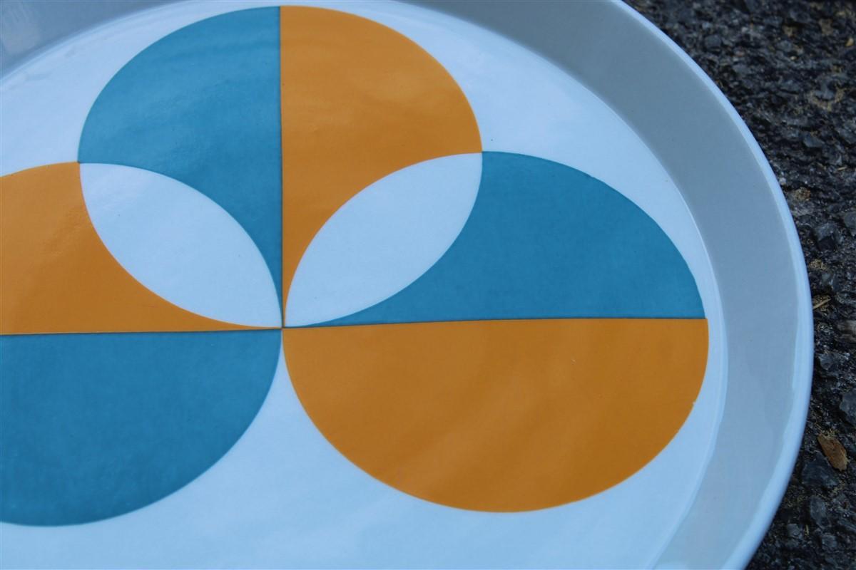 Round Gio Ponti Franco Pozzi Gallarate decorative plate blue orange, 1960.