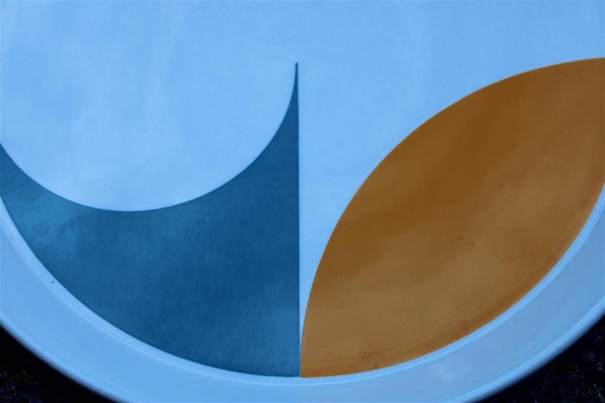 Mid-Century Modern Round Gio Ponti Franco Pozzi Gallarate Decorative Plate Blue Orange, 1960