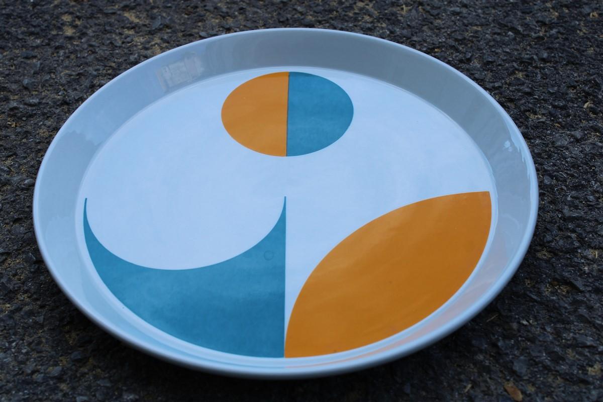 Italian Round Gio Ponti Franco Pozzi Gallarate Decorative Plate Blue Orange, 1960