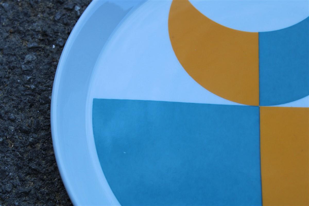 Round Gio Ponti Franco Pozzi Gallarate Decorative Plate Blue Orange, 1960 In Excellent Condition In Palermo, Sicily