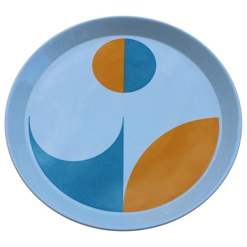 Round Gio Ponti Franco Pozzi Gallarate Decorative Plate Blue Orange, 1960