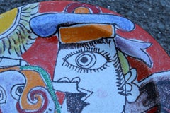 Round Giovanni De Simone Plate Octopus Picasso Style Italian Design, 1960s