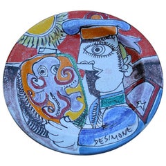 Round Giovanni De Simone Plate Octopus Picasso Style Italian Design, 1960s