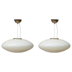 Round Glass Adjustable Pendant Lamp Attributed to Stilnovo Set of Two