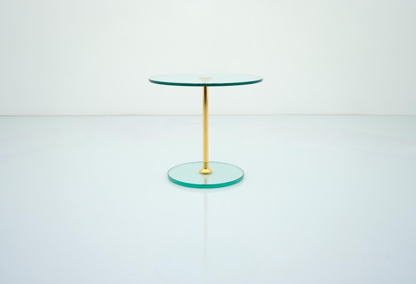 Mid-Century Modern Round Glass and Brass Side Table, 1970s For Sale