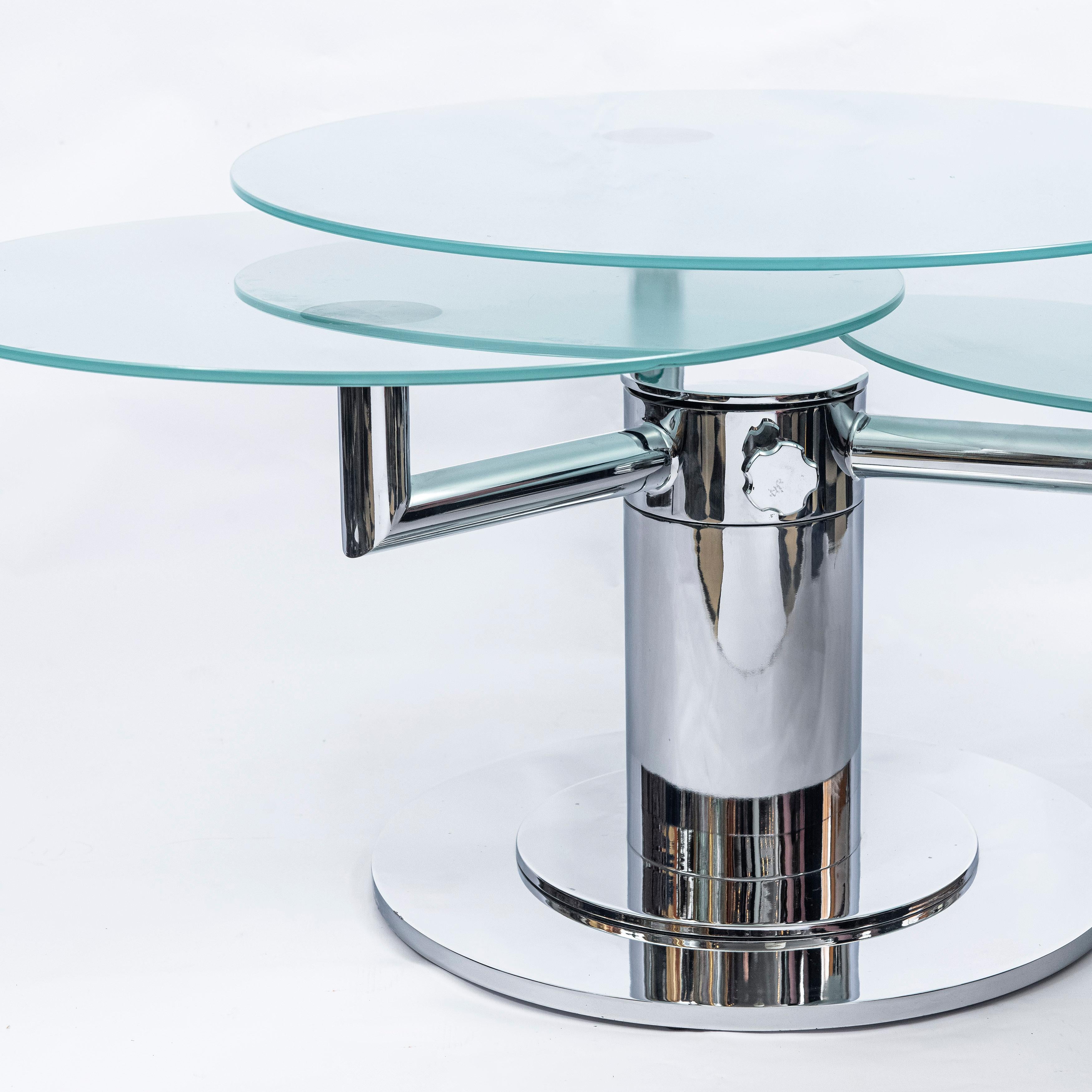 Italian Round Glass and Chrome Metal Adjustable Coffee Table, Italy, circa 1980 For Sale