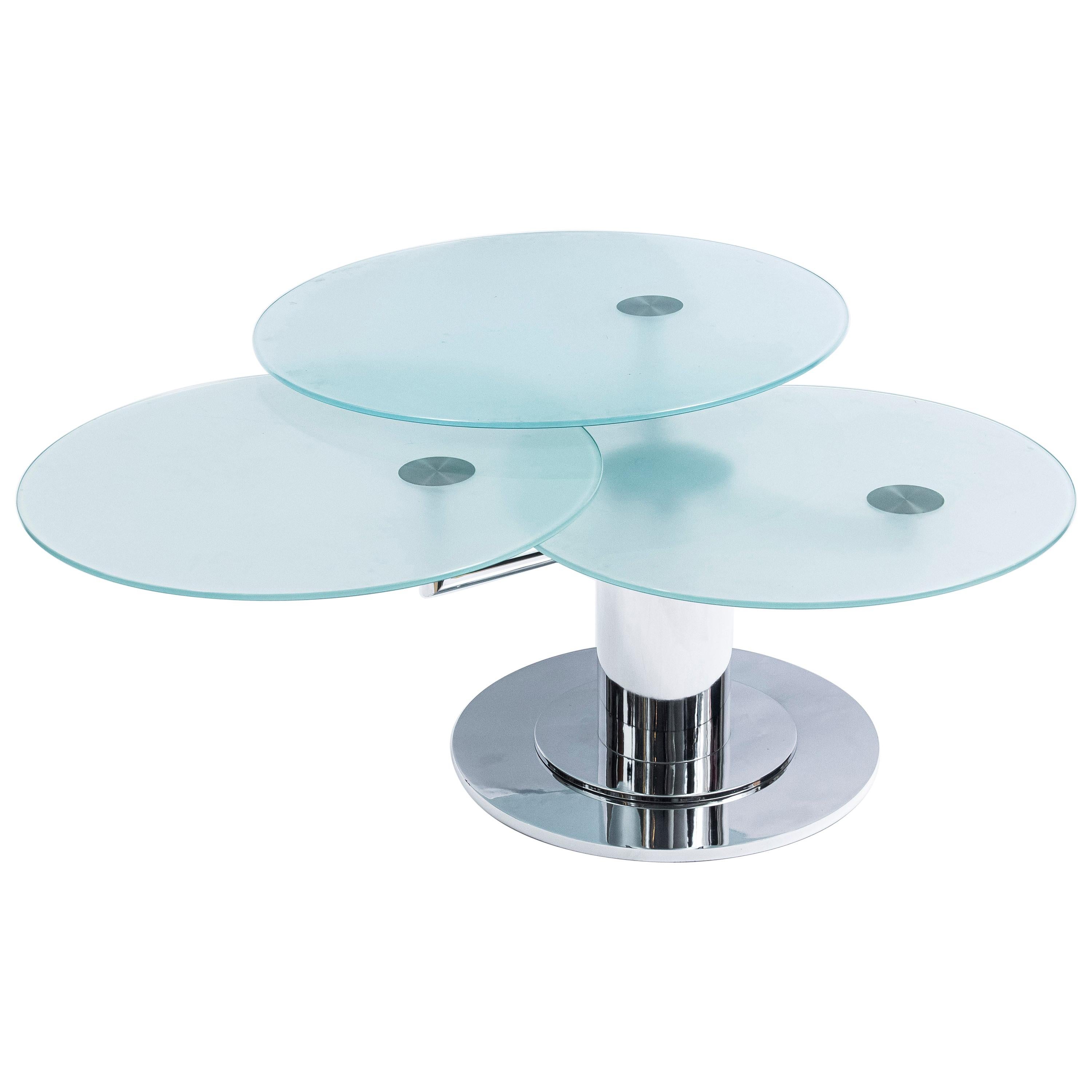 Round Glass and Chrome Metal Adjustable Coffee Table, Italy, circa 1980 For Sale