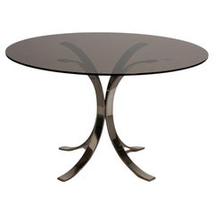 Round Glass and Metal Dining Table, 1970s