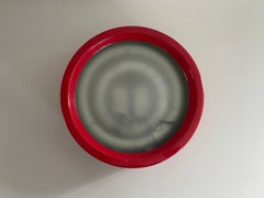 Round Glass and Red Metal Flush Mount Ceiling Light, 1960s, Italy