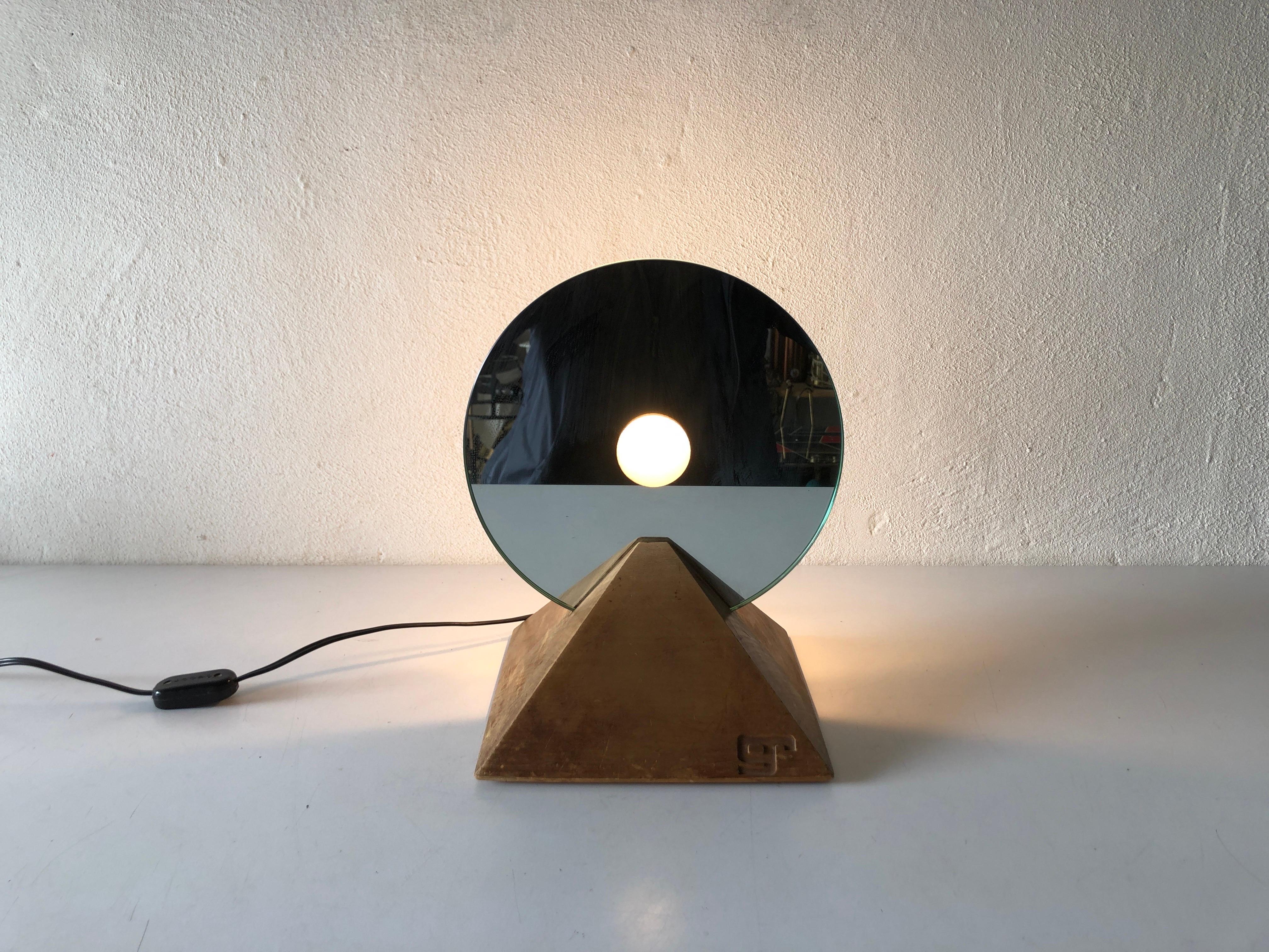 Round Glass and Wood Base Table Lamp by Gallotti & Radice, 1970s, Italy For Sale 4