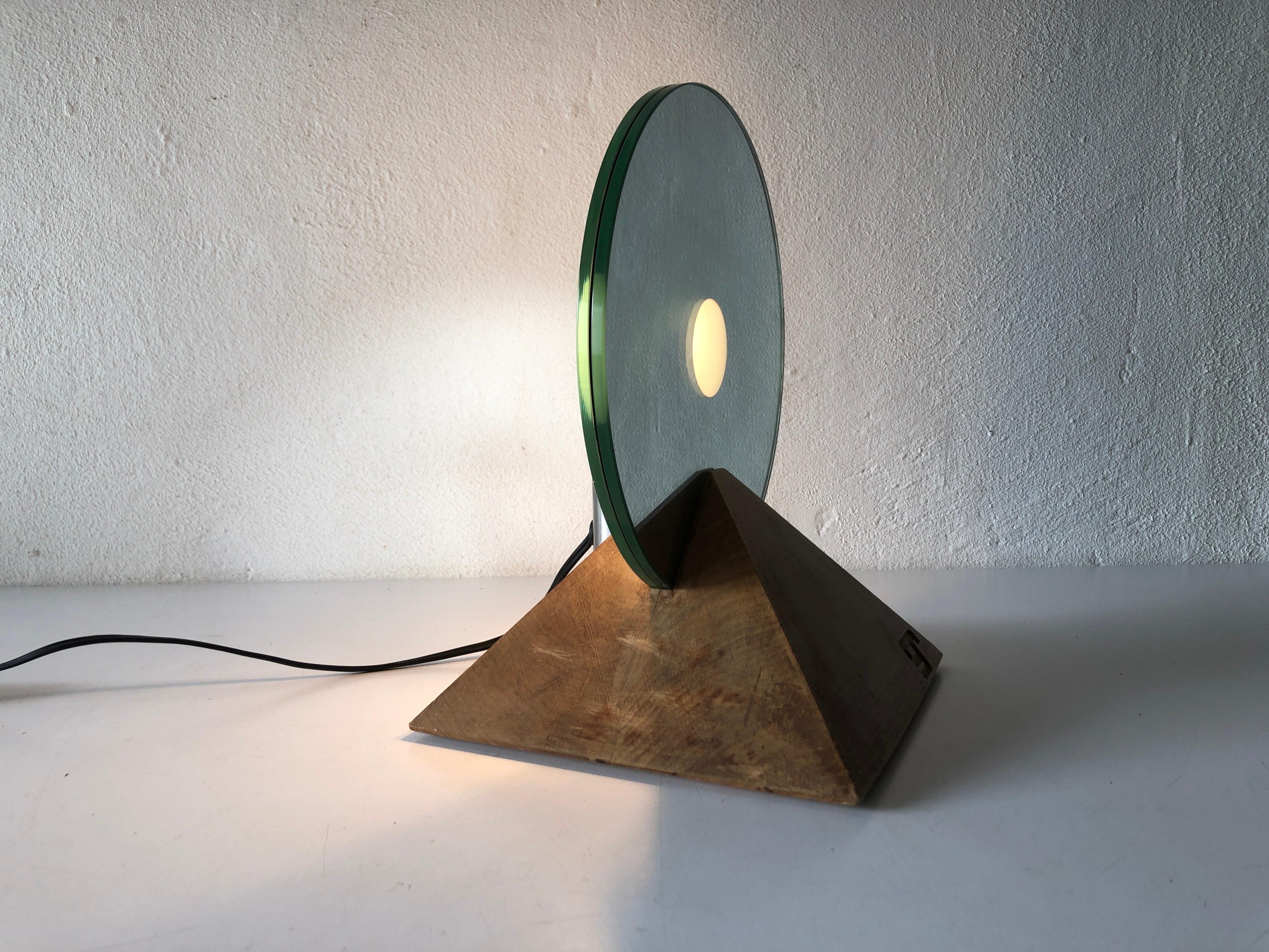 Round Glass and Wood Base Table Lamp by Gallotti & Radice, 1970s, Italy For Sale 7