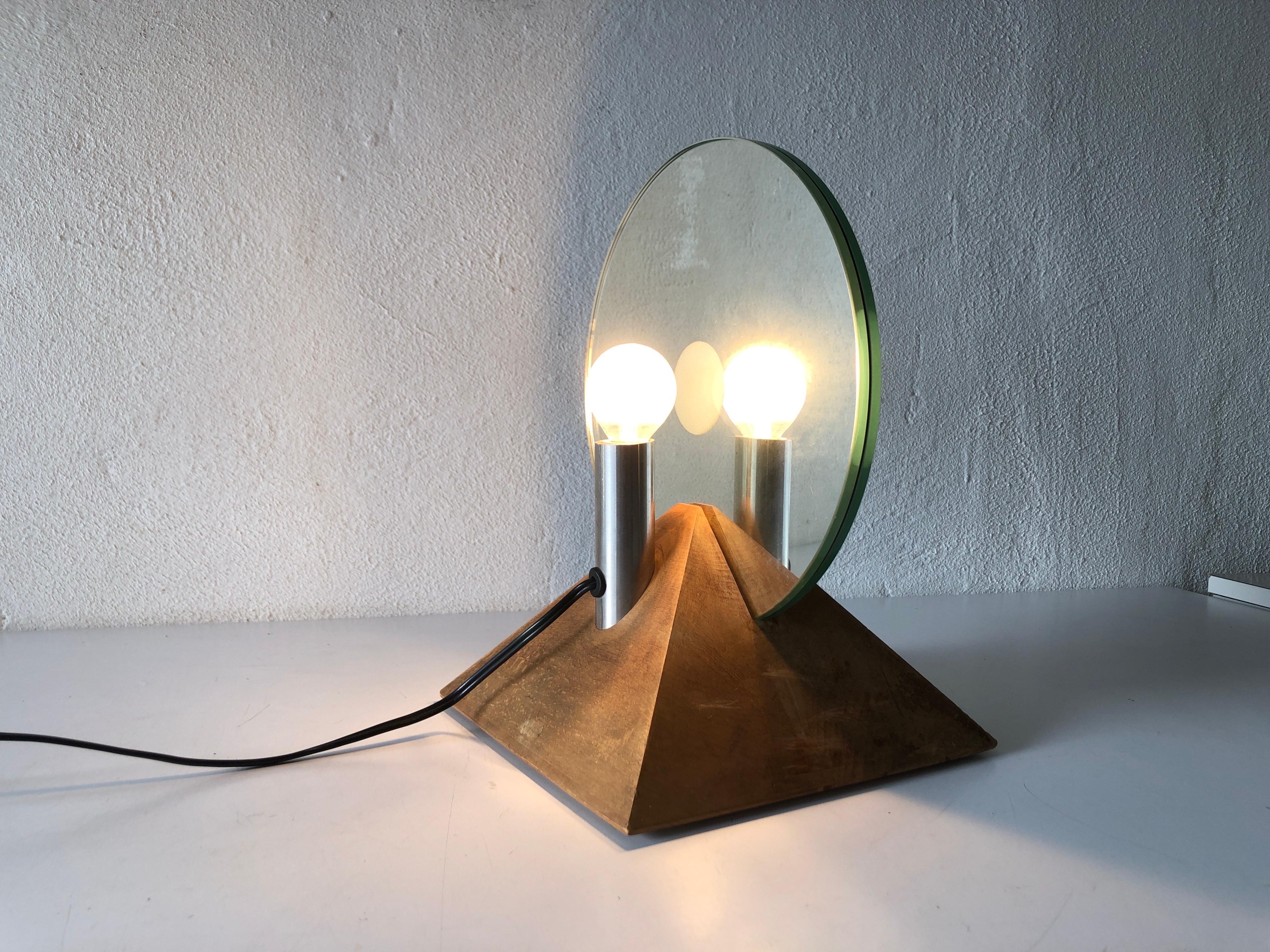 Round Glass and Wood Base Table Lamp by Gallotti & Radice, 1970s, Italy For Sale 8