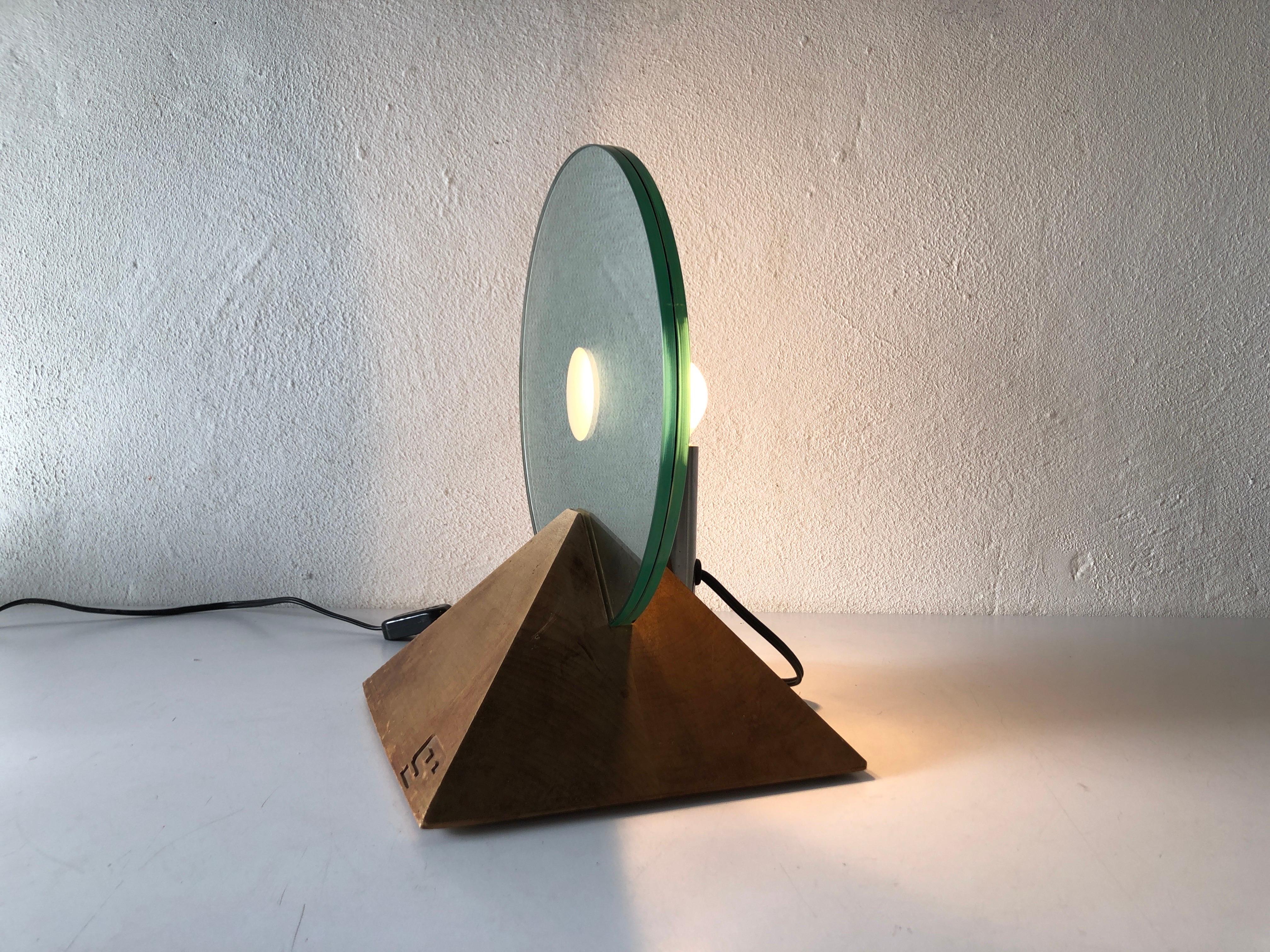 Round Glass and Wood Base Table Lamp by Gallotti & Radice, 1970s, Italy For Sale 9