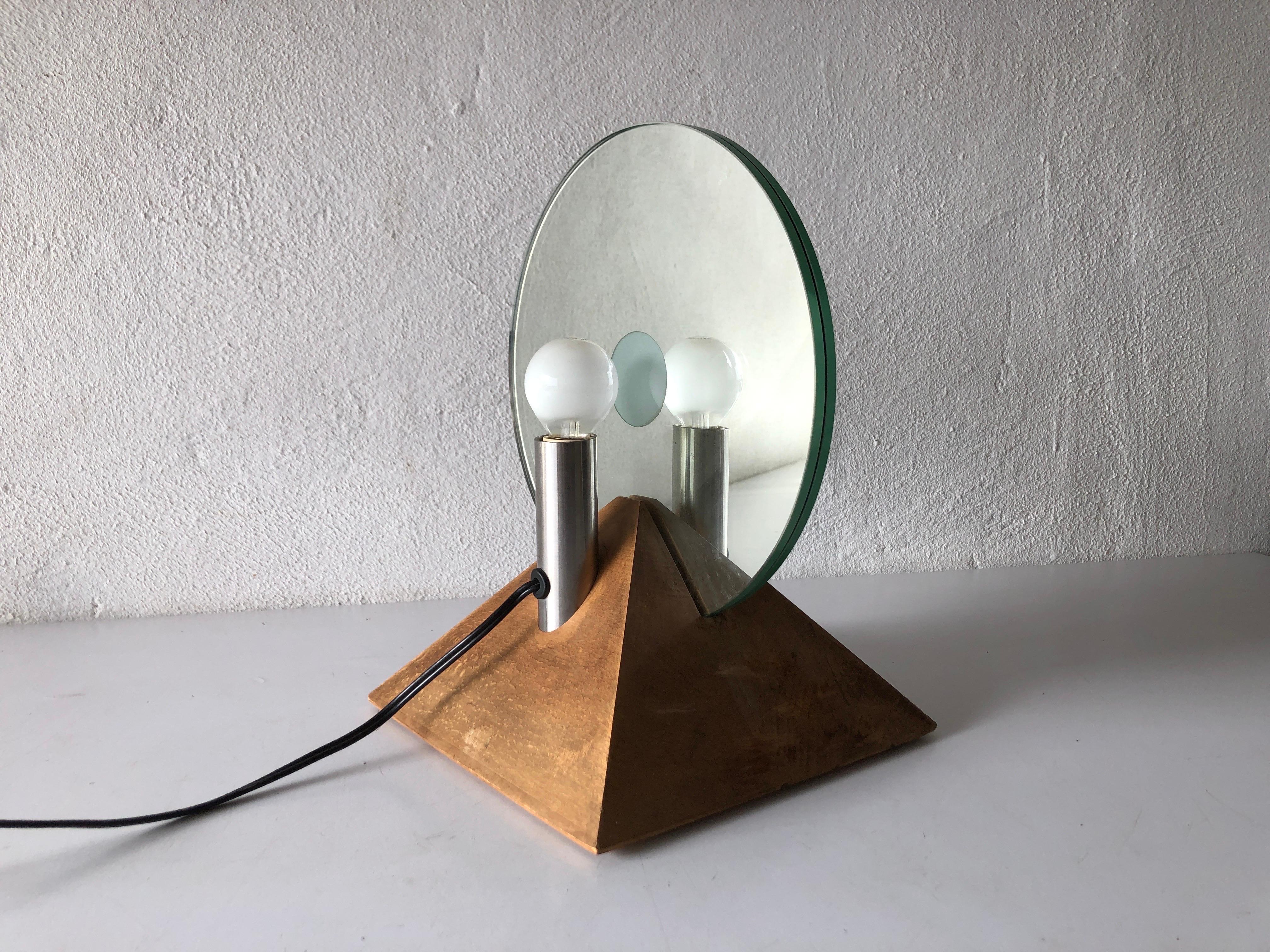 Round Glass and Wood Base Table Lamp by Gallotti & Radice, 1970s, Italy For Sale 3