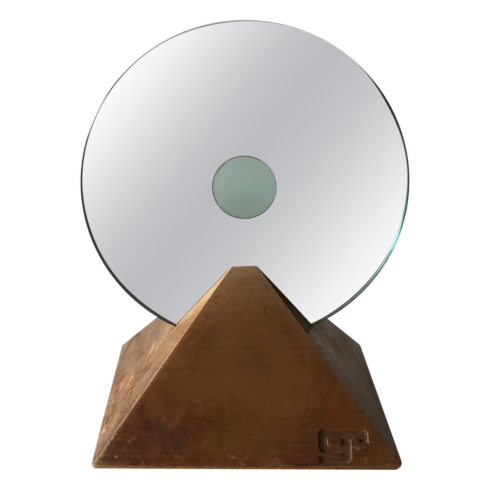 Round Glass and Wood Base Table Lamp by Gallotti & Radice, 1970s, Italy