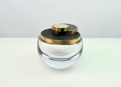Round Glass Box with a Shagreen and Brass Lid by Ginger Brown