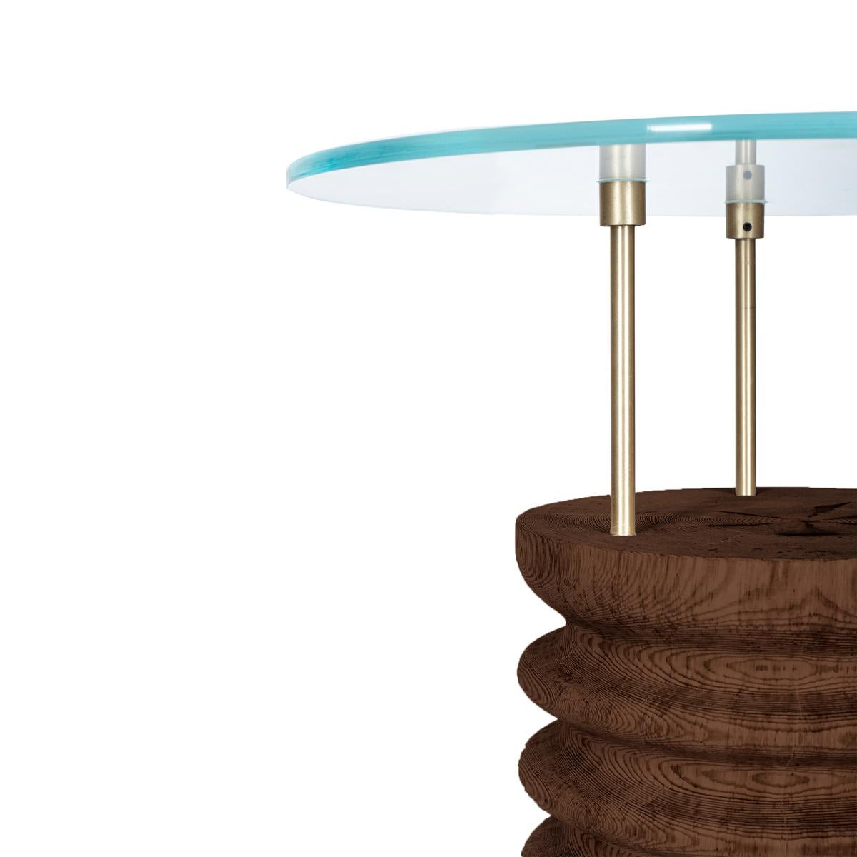 Moderne Table d'appoint ronde en verre et cèdre - SOFRA en vente