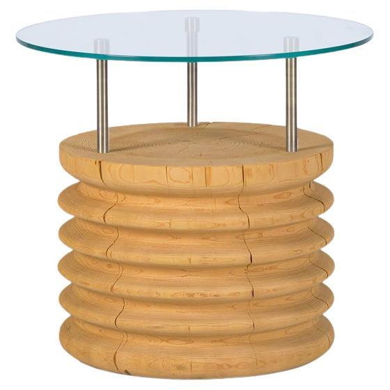 Round Glass & Cedar Short Side Table – SOFRA For Sale