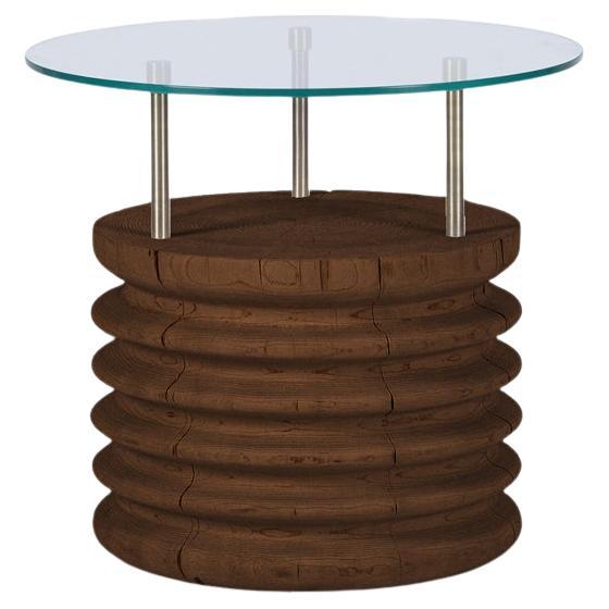 Round Glass & Cedar Short Side Table – SOFRA