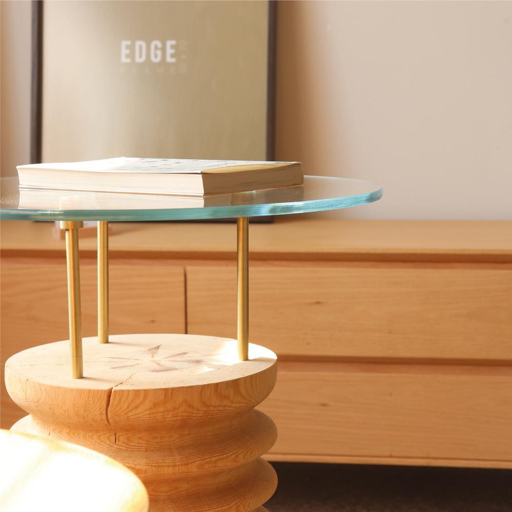 Turc Table d'appoint/café ronde en verre et cèdre - SOFRA en vente
