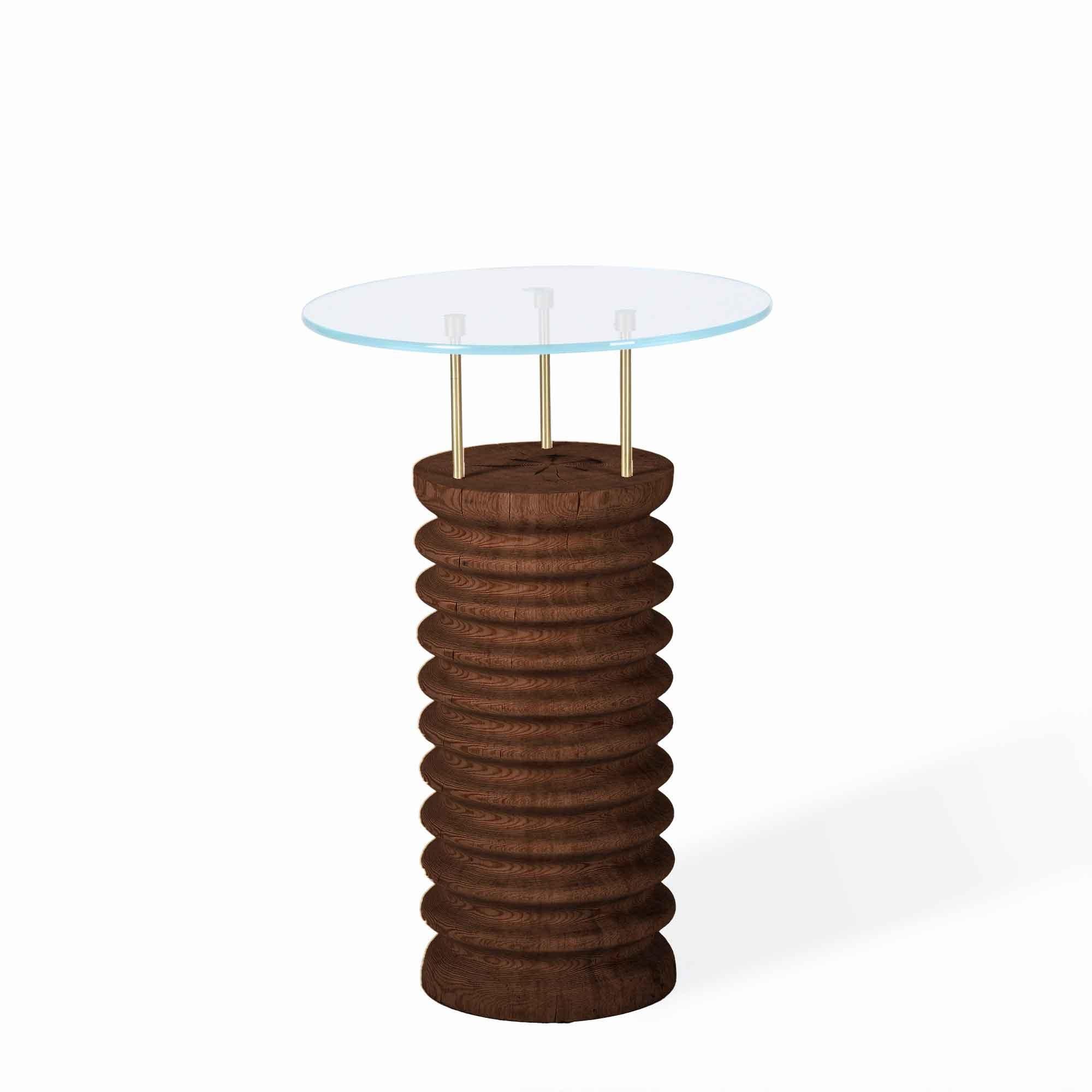 Fait main Table d'appoint/café ronde en verre et cèdre - SOFRA en vente