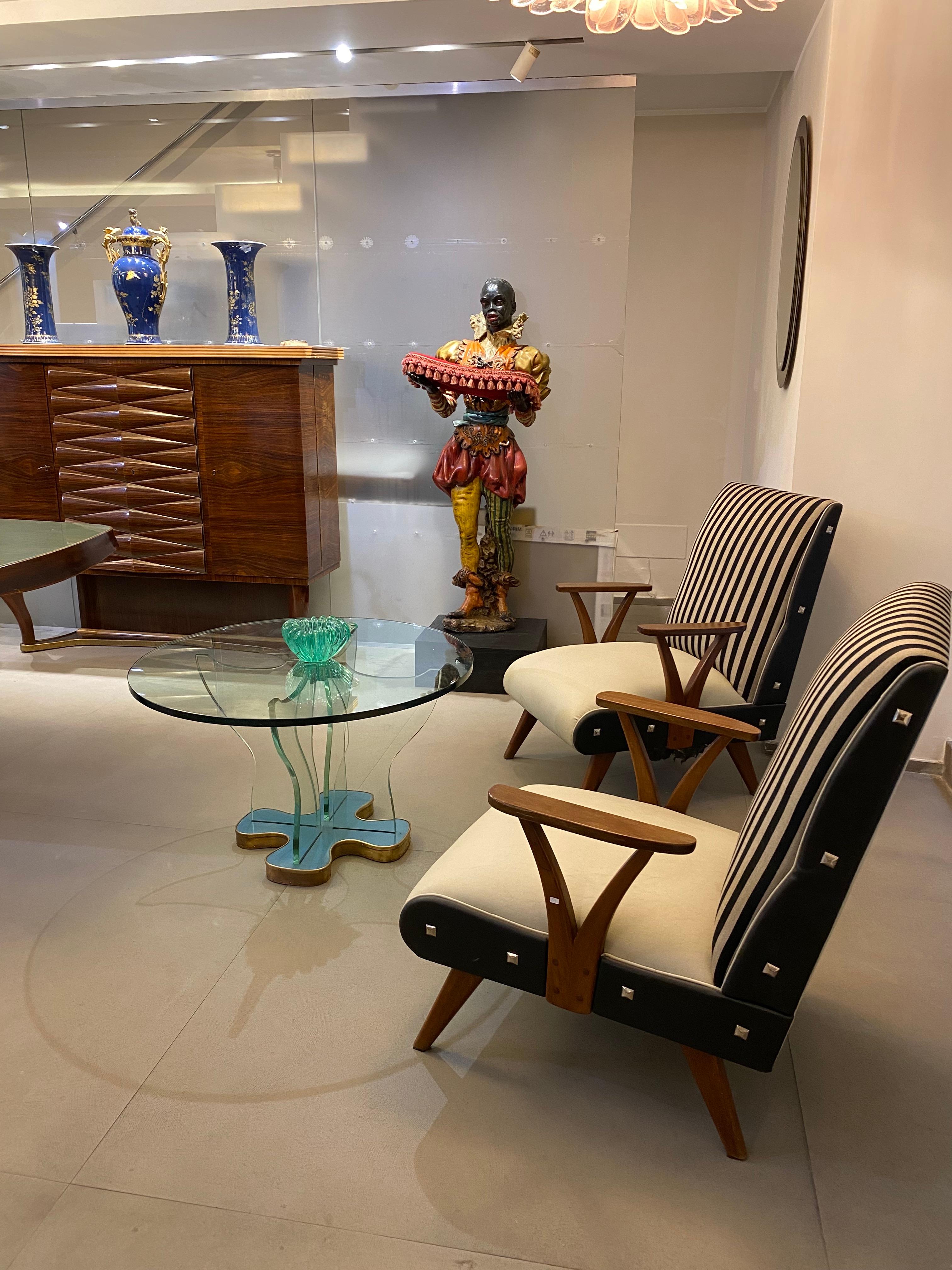 Mid-Century moderno Tavolo rotondo da centro o da caffè in vetro attribuito a Fontana Arte, Italia, 1940 in vendita