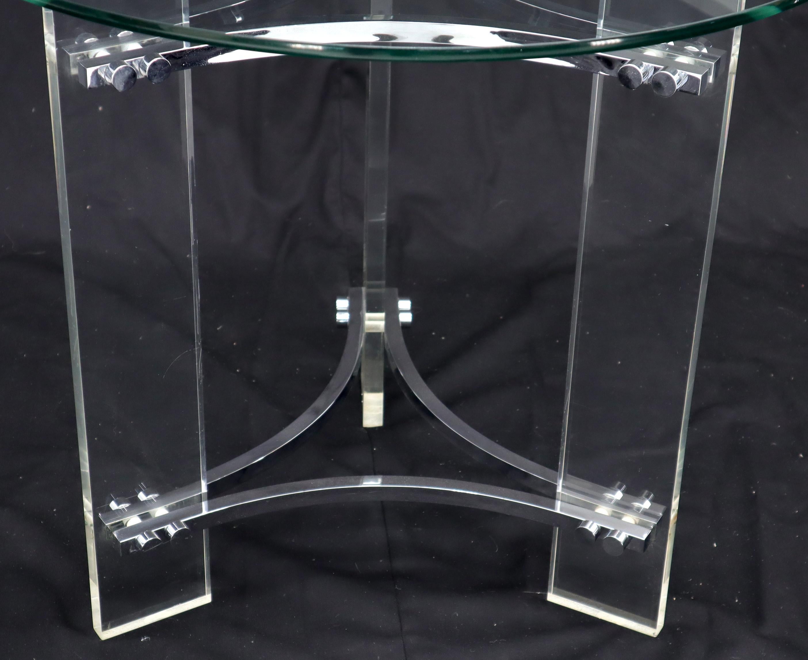 Round Glass Chrome & Lucite Occasional Side End Table Stand Charles Hollis Jones In Good Condition For Sale In Rockaway, NJ