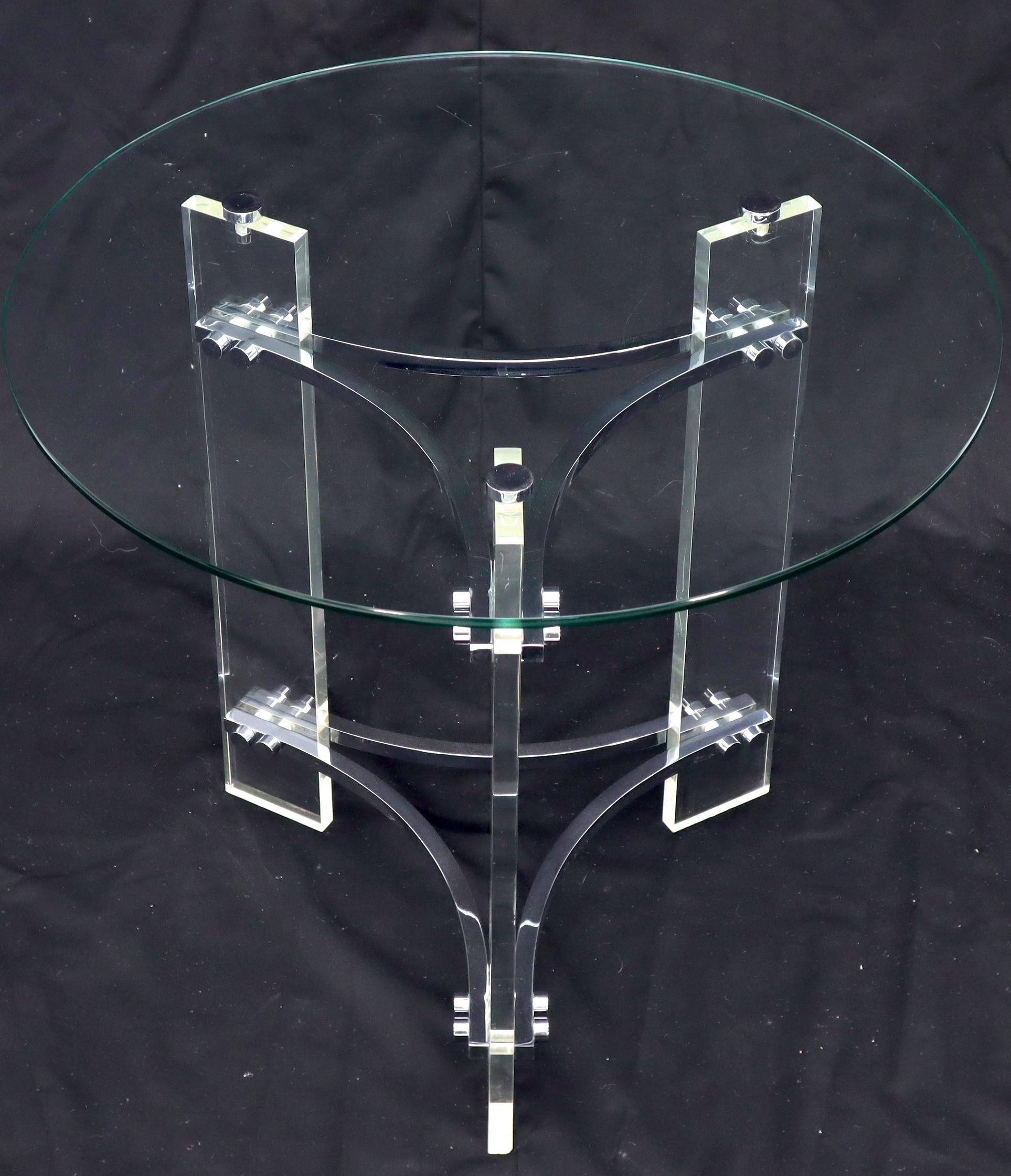 Round Glass Chrome & Lucite Occasional Side End Table Stand Charles Hollis Jones For Sale 2